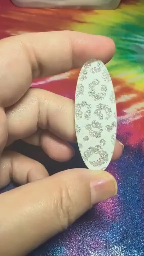 2" White Cheetah Acrylic Glitter Oval - S110