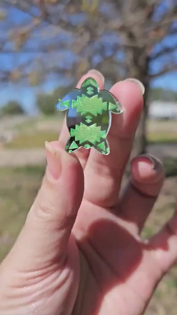1" Green Lucv (Turtle) Mirror Cabochon - S17