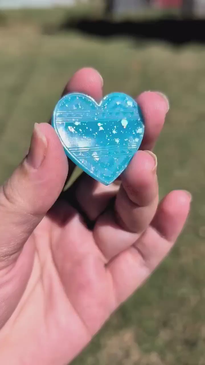 1 1/4" Aqua Blue Love Basket Heart Glitter Cabochons - P134