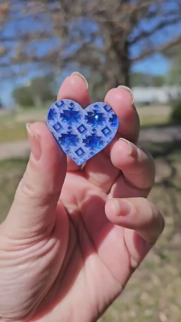 1" Blue Rainstorm-Heart Glitter Cabochons - S5