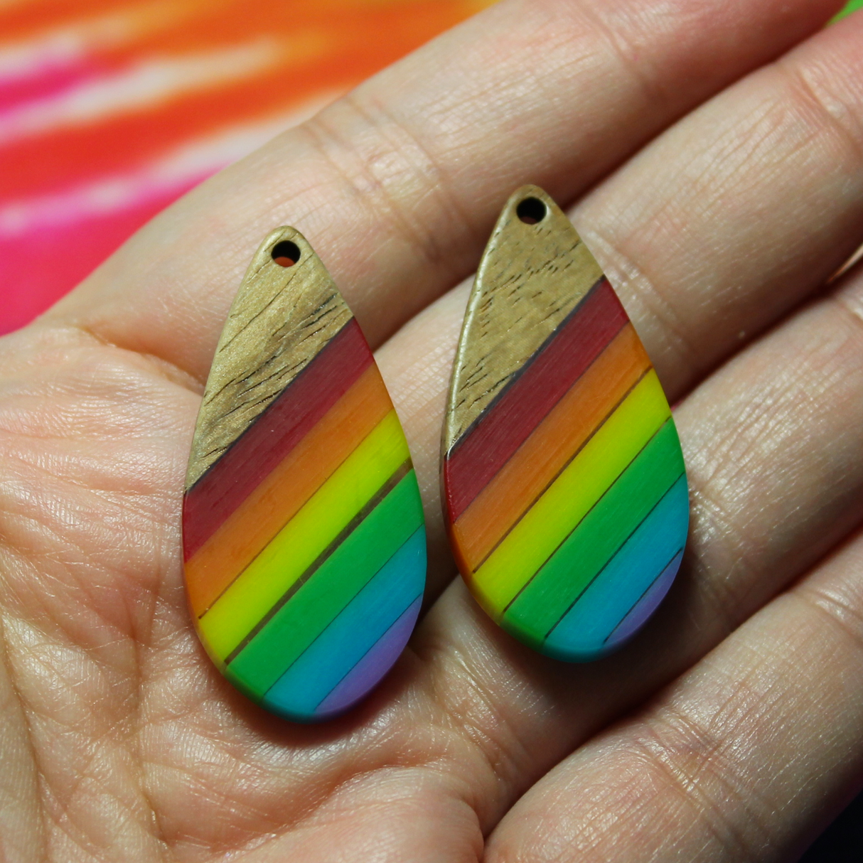 Rainbow Resin & Wood Inlay Teardrop Slabs - S222