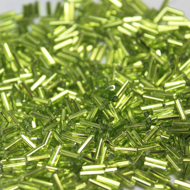 6mm Straight Bugles  - Silver Lined Lime Green - 14