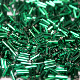 6mm Straight Bugles  - Silver Lined Emerald Green - 16A