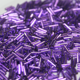 6mm Straight Bugles - Silver Lined Dyed Purple Violet - 26