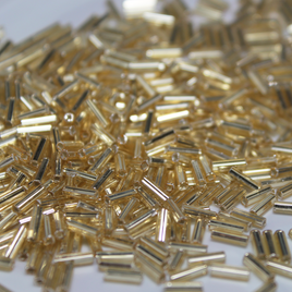 6mm Straight Bugles  - Silver Lined Pale Gold - 3