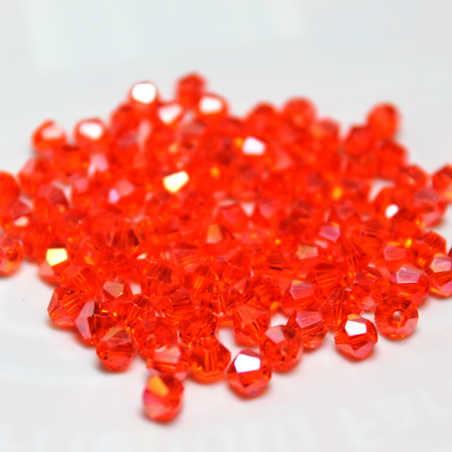 4mm Transparent Orange (Siam Red) AB Glass Bicone - 4B08