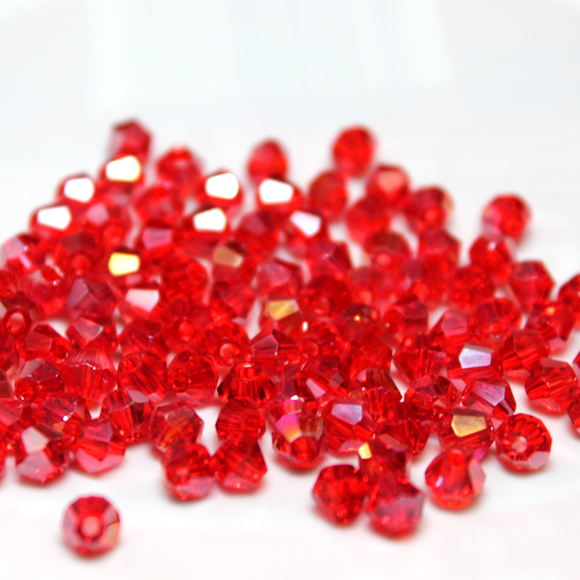 3mm Transparent Ruby Red AB Glass Bicone - 3B07