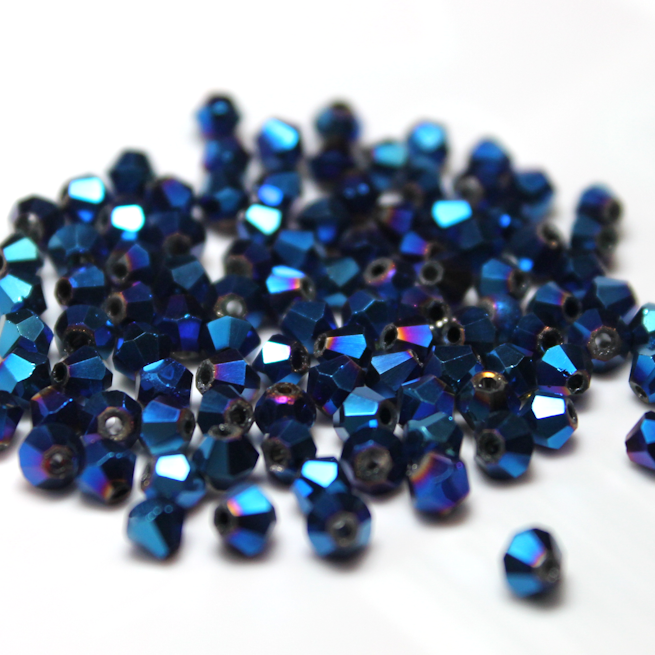 4mm Dark Blue Metallic Iris Glass Bicone - 4B18