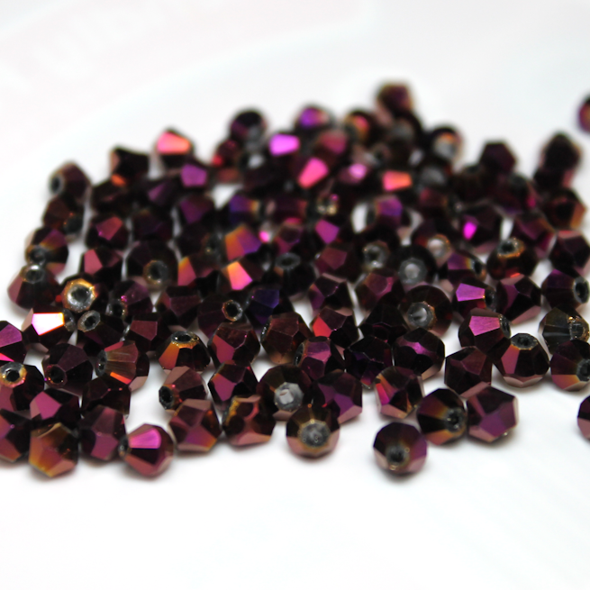 4mm Deep Burgundy Wine Metallic Iris Glass Bicone - 4B22