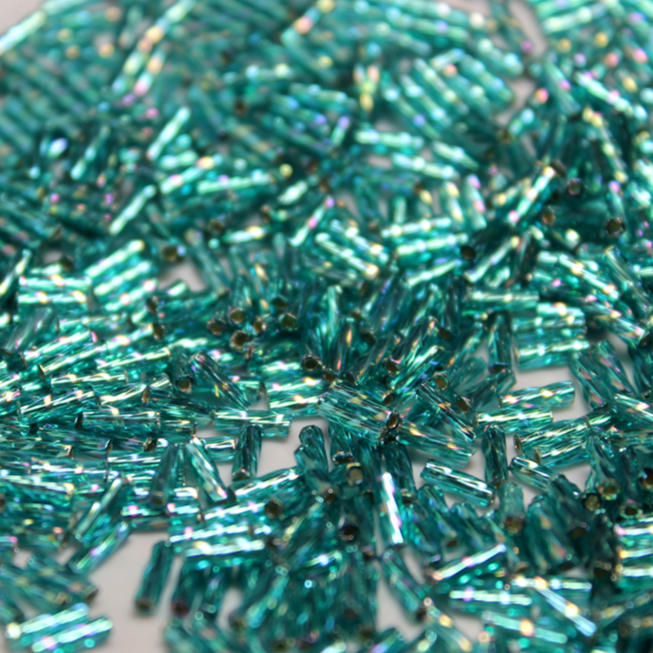 Silver Lined Aqua AB Bugles ~ 6mm STRAIGHT 643