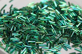 6mm Straight Bugles - Silver Lined Emerald Green AB - 647