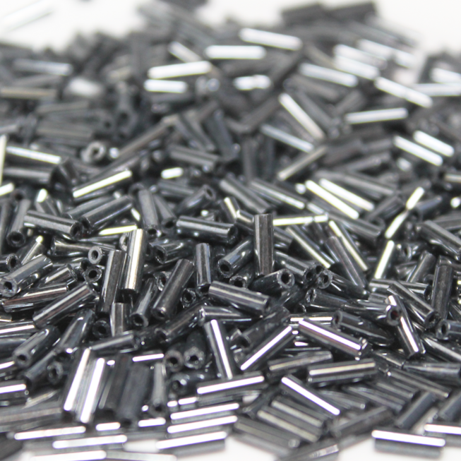 Metallic Hematite Black Bugles ~ 6mm STRAIGHT 451