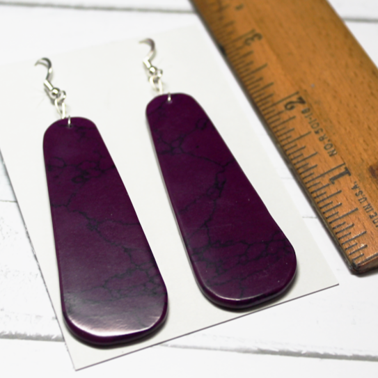 Synthetic Sugalite w/ Black Matrix Slab Earrings - SD24