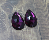 17x28mm (1 pr) Amethyst Glass Teardrop Rhinestone - C141