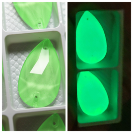17x28mm  (1 pr) Neon/Glow In The Dark/Black Light Sensitive Limeade Glass Teardrop Rhinestones  - C210