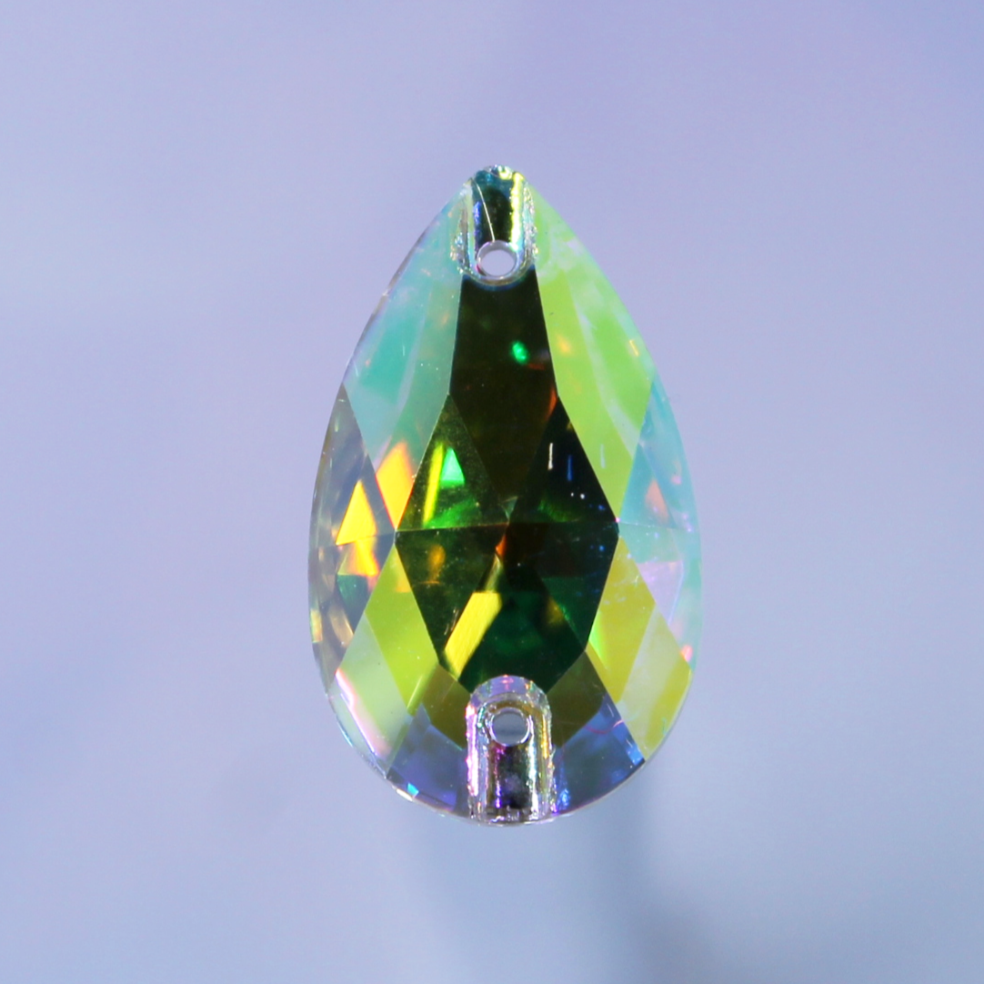 17x28mm (1 pr)  Clear Glass Teardrop  AB Rhinestone - C134