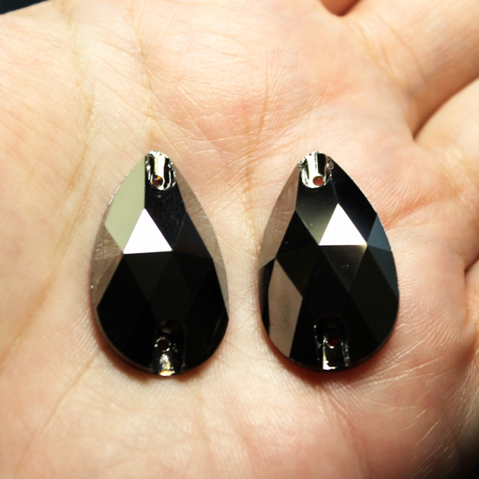 17x28mm  (1 pr) Hematite Glass Teardrop Rhinestone - C155