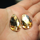 17x28mm  (1 pr) Golden Shadow Glass Teardrop Rhinestone - C156