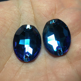 17x24mm  (1 pr) Blue Zircon Glass Oval Rhinestones  - C196
