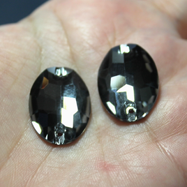 17x24mm  (1 pr) Black Diamond Glass Oval Rhinestones  - C208