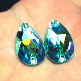 17x28mm  (1 pr) SuperShine Aquamarine Glass AB Teardrop Rhinestones  - C215