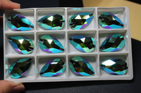 17x28mm  (1 pr) SuperShine Black Glass AB Teardrop Rhinestones  - C222