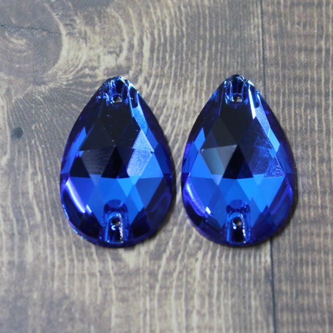 17x28mm  (1 pr) Capri Blue Glass Teardrop Rhinestone - C142