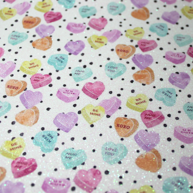 Faux Leather Glitter Sheet - Conversation Hearts - 10