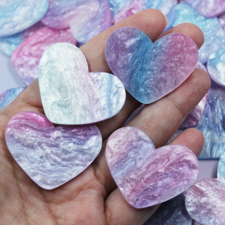 Cotton Candy Glitter Pearl Heart Resin Slab - S20