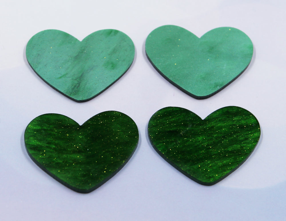 Emerald Glitter Pearl Heart Resin Slab - S26