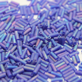 Transparent Frosted Cobalt AB Bugles ~ 6mm STRAIGHT F177