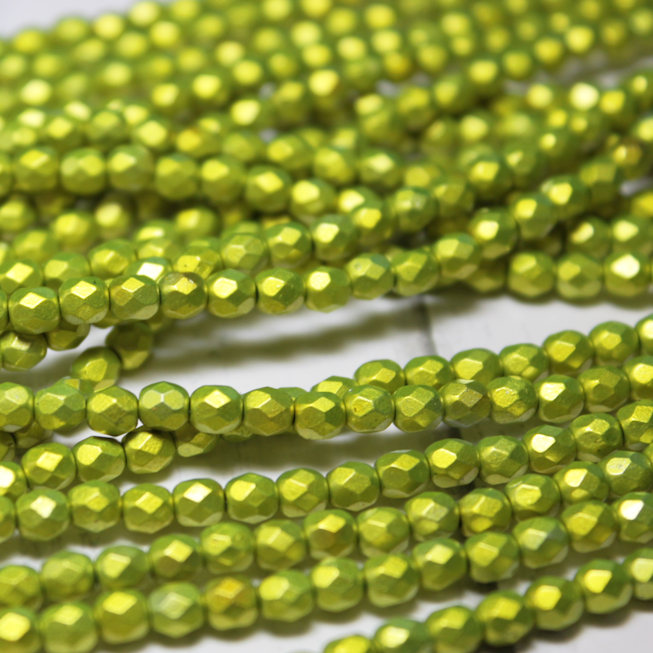 6mm Czech Fire Polished Round Metallic Luster Electric Green - F608