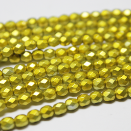 6mm Czech Fire Polished Round Metallic Luster yellow Gold   - F619