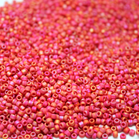 Opaque Matte Red AB ~ 11/0 JSB F426A Japanese seed beads