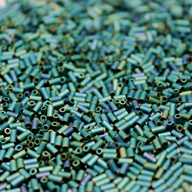 Teal Green Metallic Iris Bugles ~ 3mm F463B