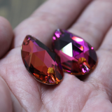 17x28mm (1 pr)  Fuchsia Glass Teardrop Rhinestone - C144