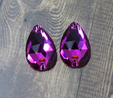 17x28mm (1 pr)  Fuchsia Glass Teardrop Rhinestone - C144