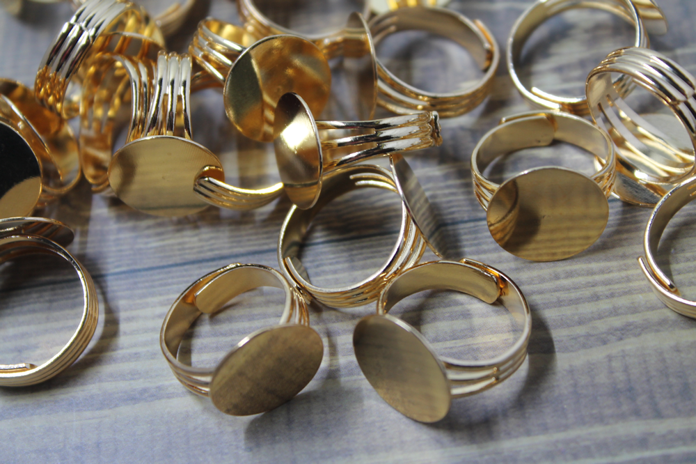 Gold Plated Adjustable Ring Blanks, 4 pieces