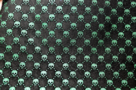 Faux Leather Velvet Sheet - Green on Black Skull Glitter