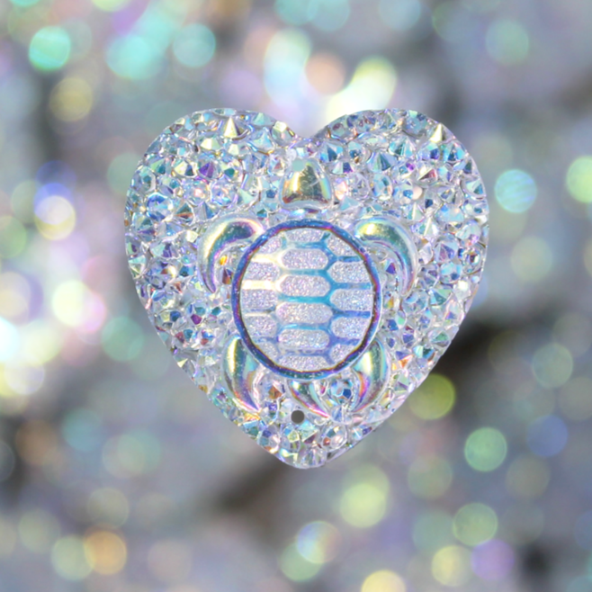 Clear AB turtle heart Resin sew on Gems - S124