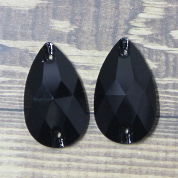 17x28mm  (1 pr) Black Glass Teardrop Rhinestone - C147