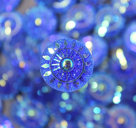 Cobalt Blue AB Round Shield sew on Gems - K14