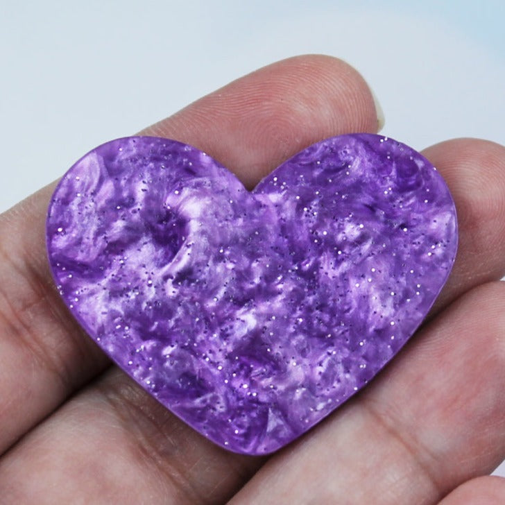 Purple Glitter Pearl Heart Resin Slab - S23