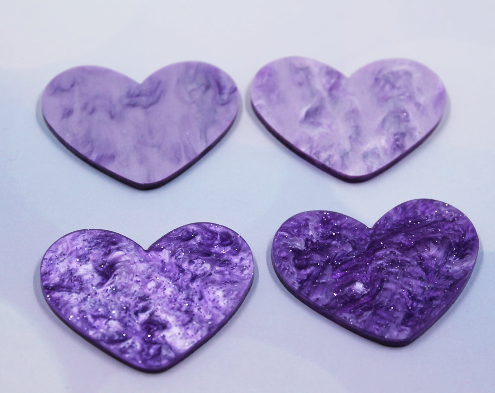 Purple Glitter Pearl Heart Resin Slab - S23