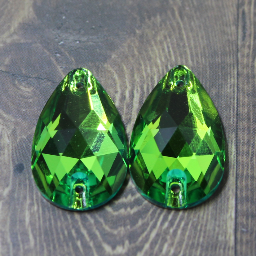 17x28mm  (1 pr) Peridot Glass Teardrop Rhinestone - C140