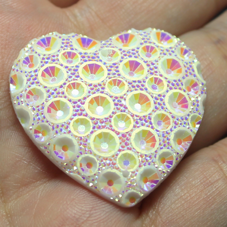 White Resin Crater Heart AB sew on Gems - A46