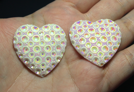 White Resin Crater Heart AB sew on Gems - A46