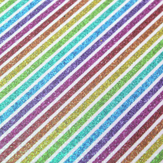 Faux Leather Sheet - Rainbow Stripe Glitter - 124