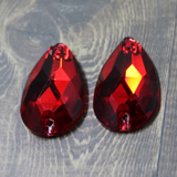 17x28mm  (1 pr) Siam Ruby Glass Teardrop Rhinestone - C143