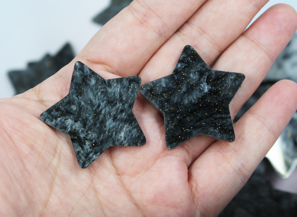 Pewter Glitter Pearl Star Resin Slab - S29